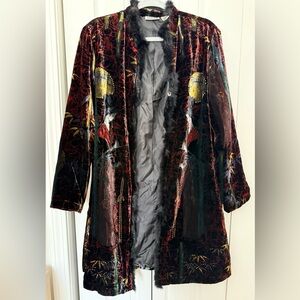Chico’s Design 90s Velvet Burnout Duster Jacket Asian Print Size 1